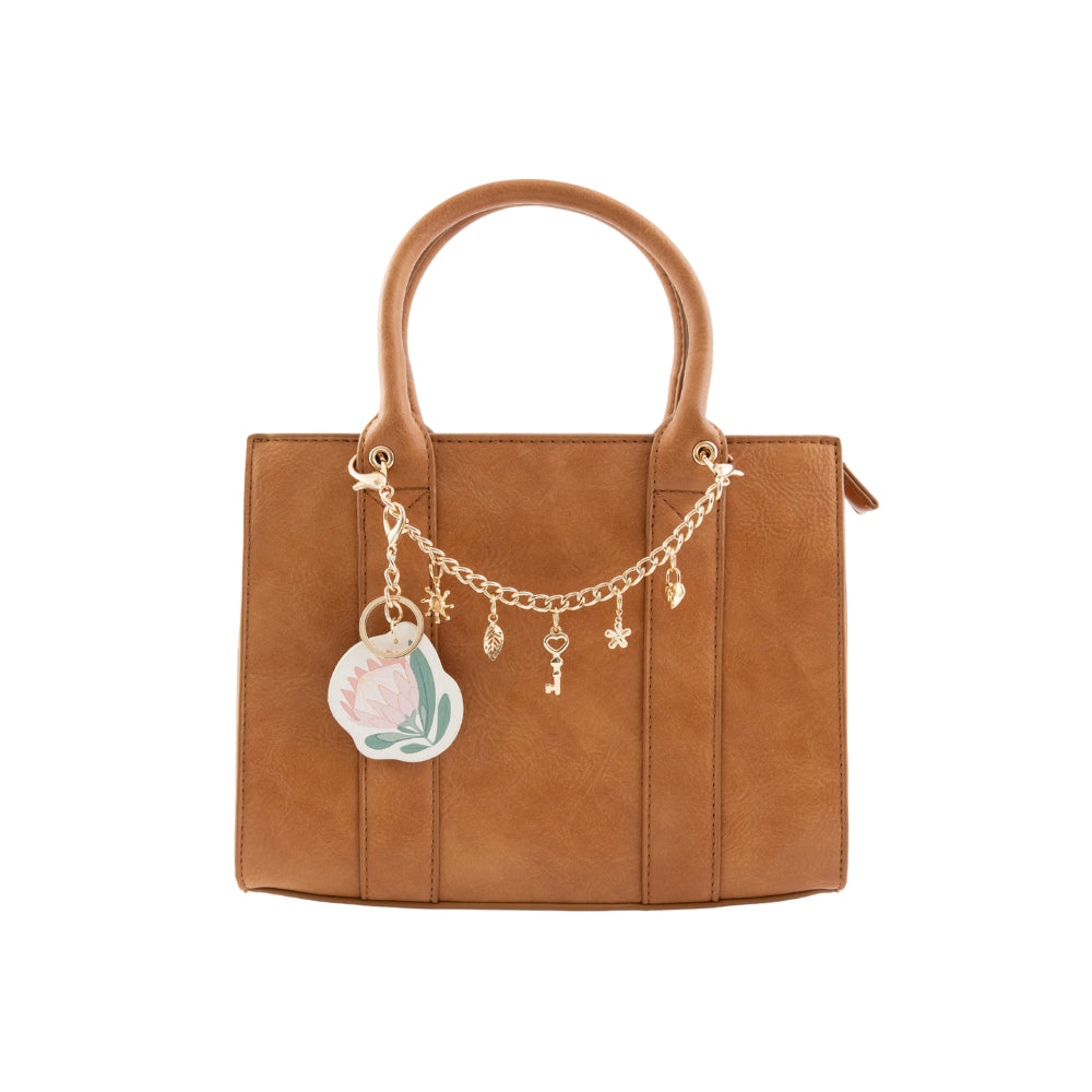 K&Co. Wild Flower Collection Structured Mini Tote Bag with Charms - TAN